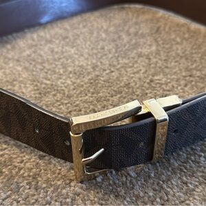 Women's Brown Leather Belt with Gold Buckle(reversible)